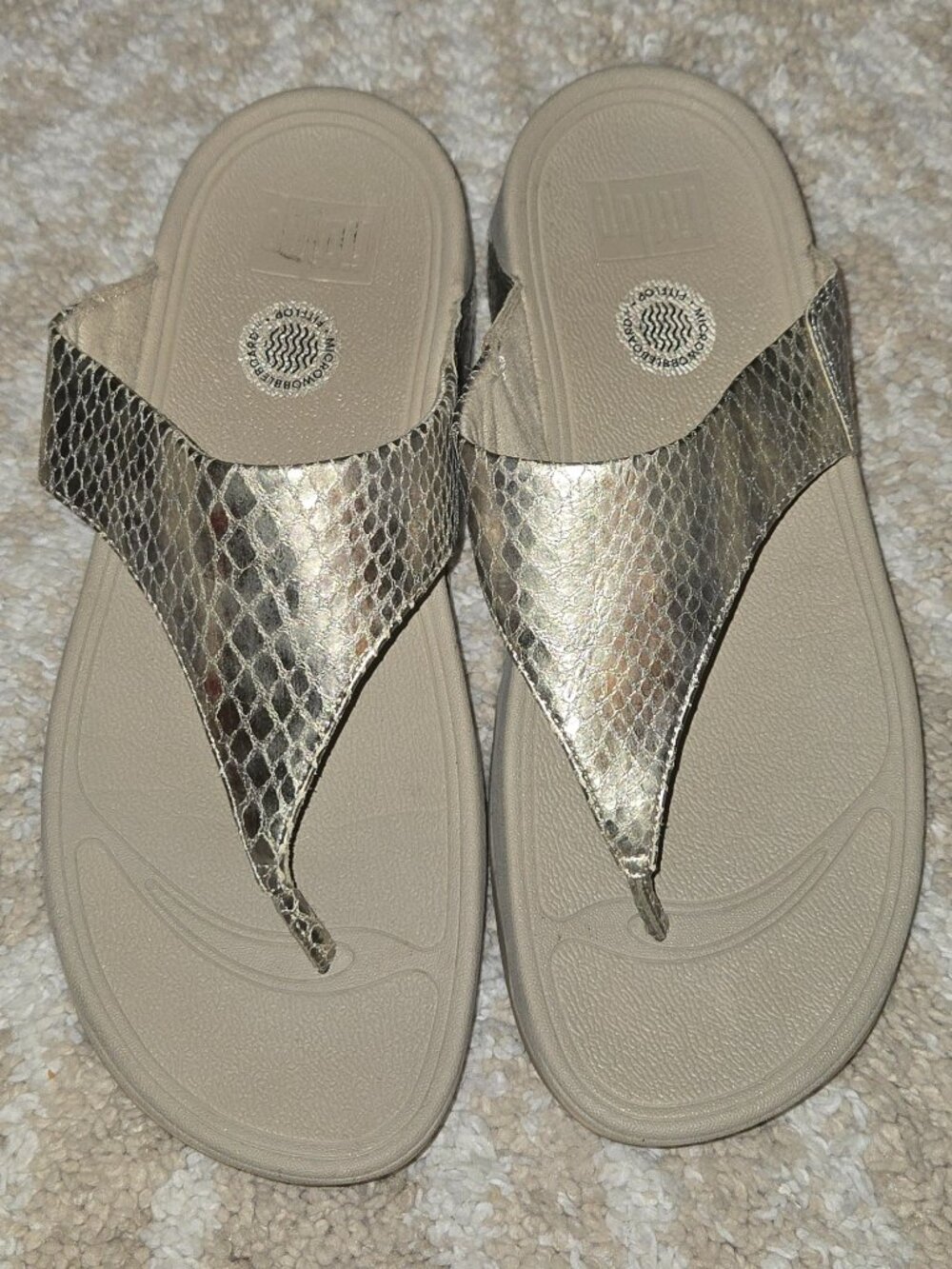 FitFlop Lulu Gold Metallic Snakeskin Thongs